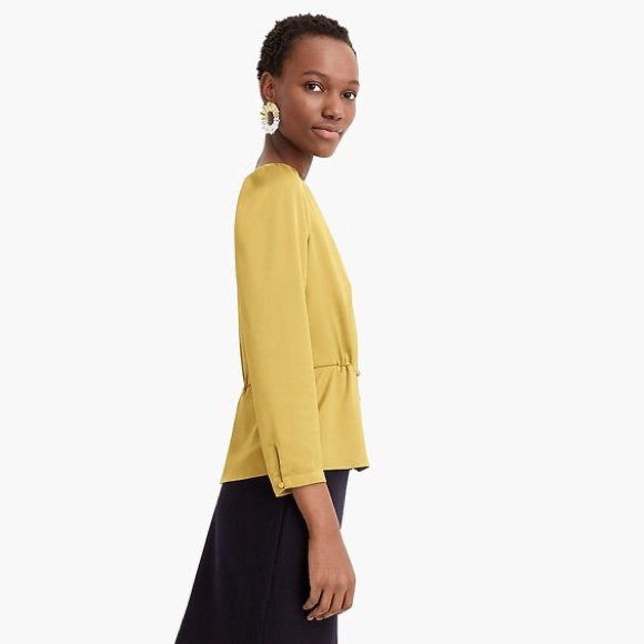 J. Crew Long Sleeve Satin Crepe Peplum Blouse in Chartreuse - Picture 5 of 11